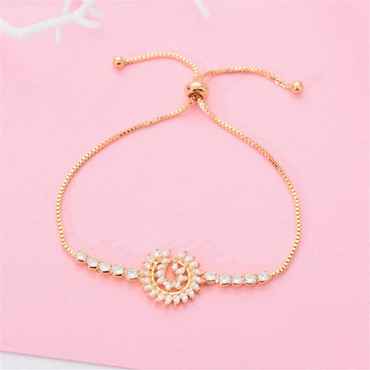Cubic Zirconia & Crystal Goldtone Feather Adjustable Bracelet