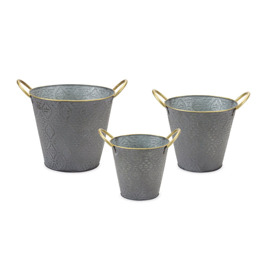 Melrose International Metal Aztec Pail Planter (Set of 3)