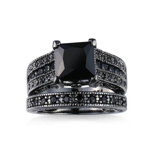 Black Crystal & Cubic Zirconia Band Ring Set-1