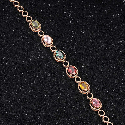 Red & Blue Crystal & Rose Goldtone Oval Station Bracelet