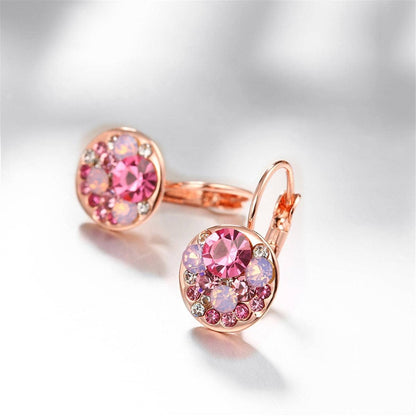 Red Crystal & Rose Goldtone Huggie Earrings