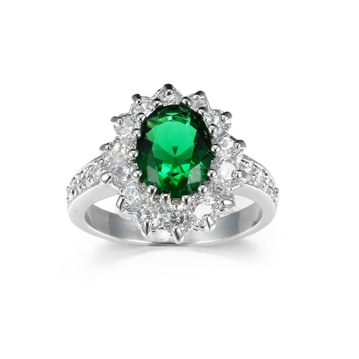 Green Crystal & Cubic Zirconia Oval Floral Ring-5