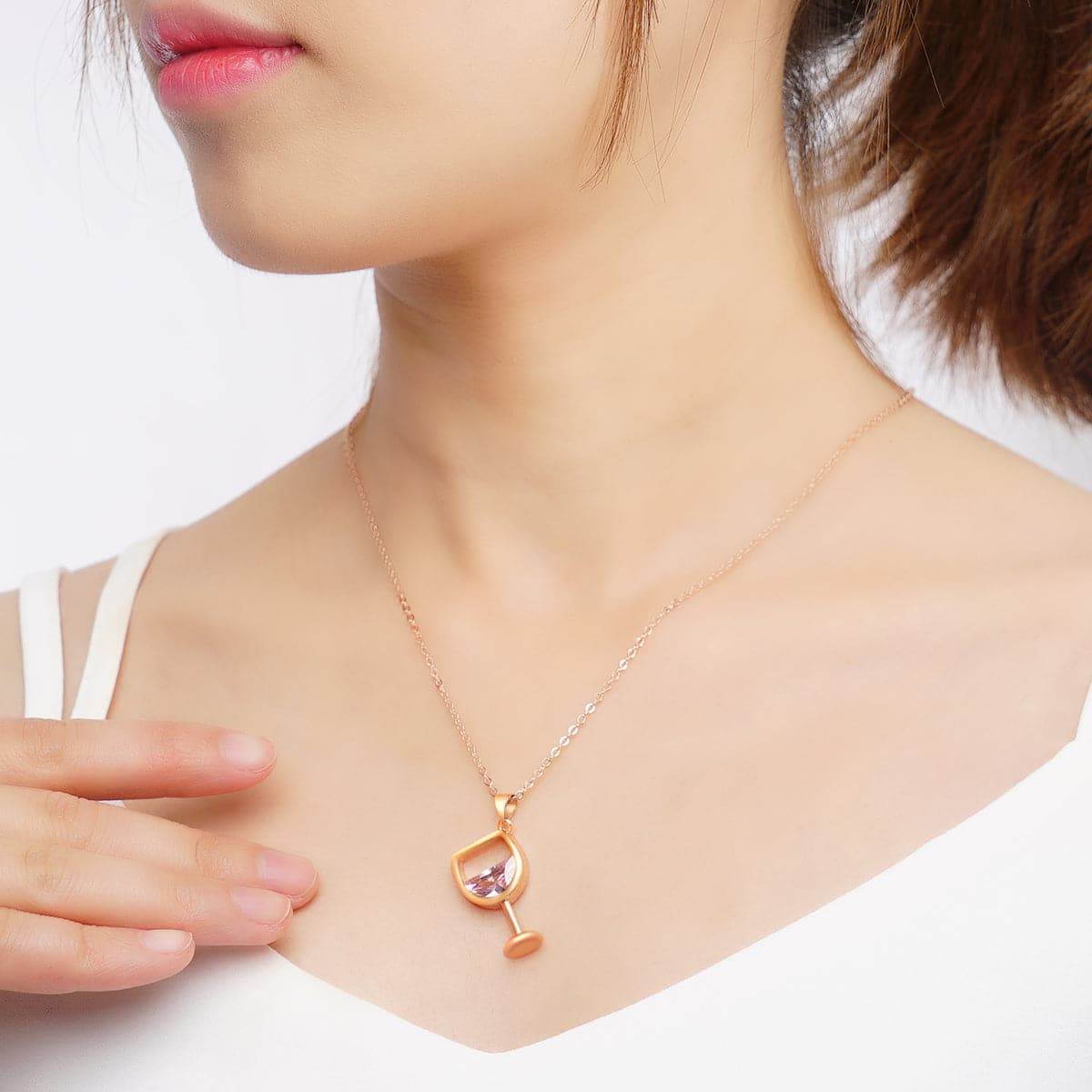 Pink Crystal & Rose Goldtone Wine Cup Pendant Necklace