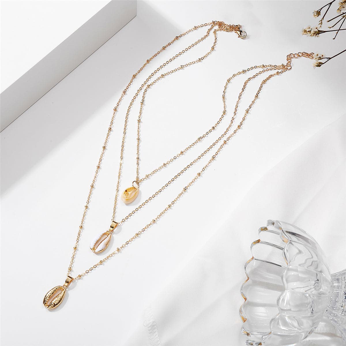 Shell & Enamel Goldtone Triple Layered Pendant Necklace