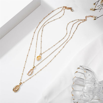 Shell & Enamel Goldtone Triple Layered Pendant Necklace