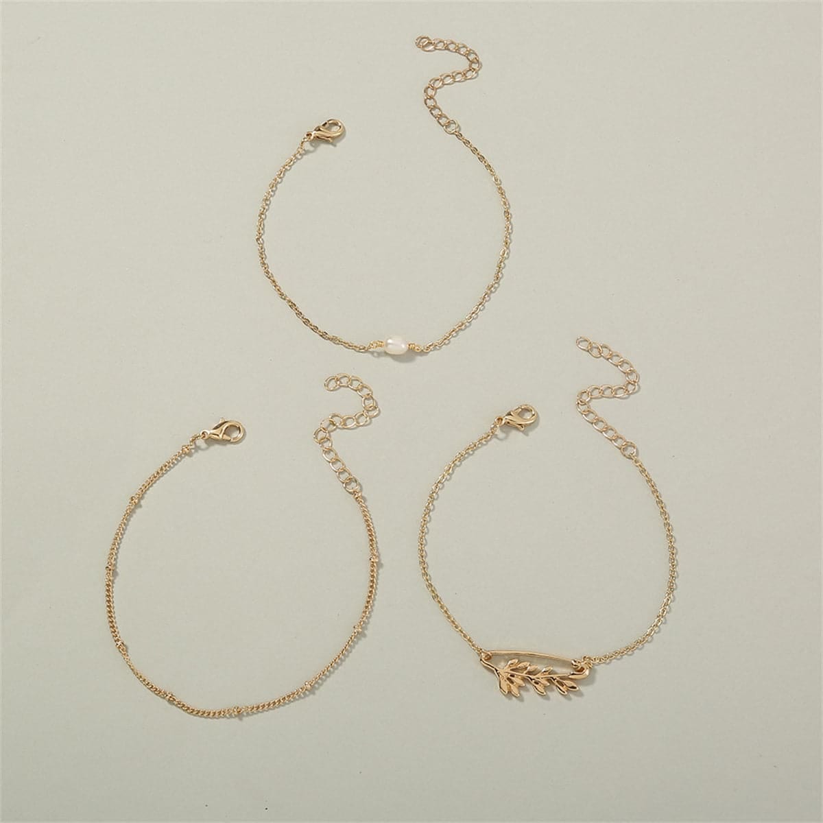 Pearl & Goldtone Branch Charm Bracelet Set