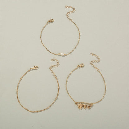 Pearl & Goldtone Branch Charm Bracelet Set