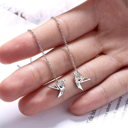 Cubic Zirconia & Silvertone Cranes Threader Earrings