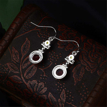 Red Moonstone & Silvertone Round Drop Earrings