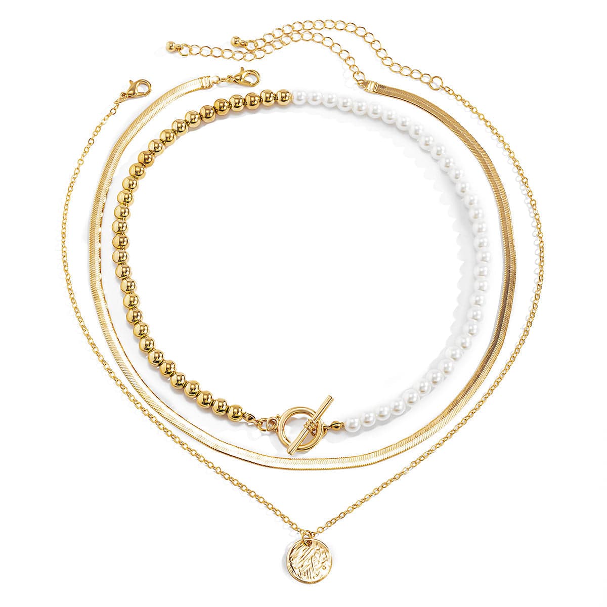 Pearl & Goldtone Toggle Necklace Set
