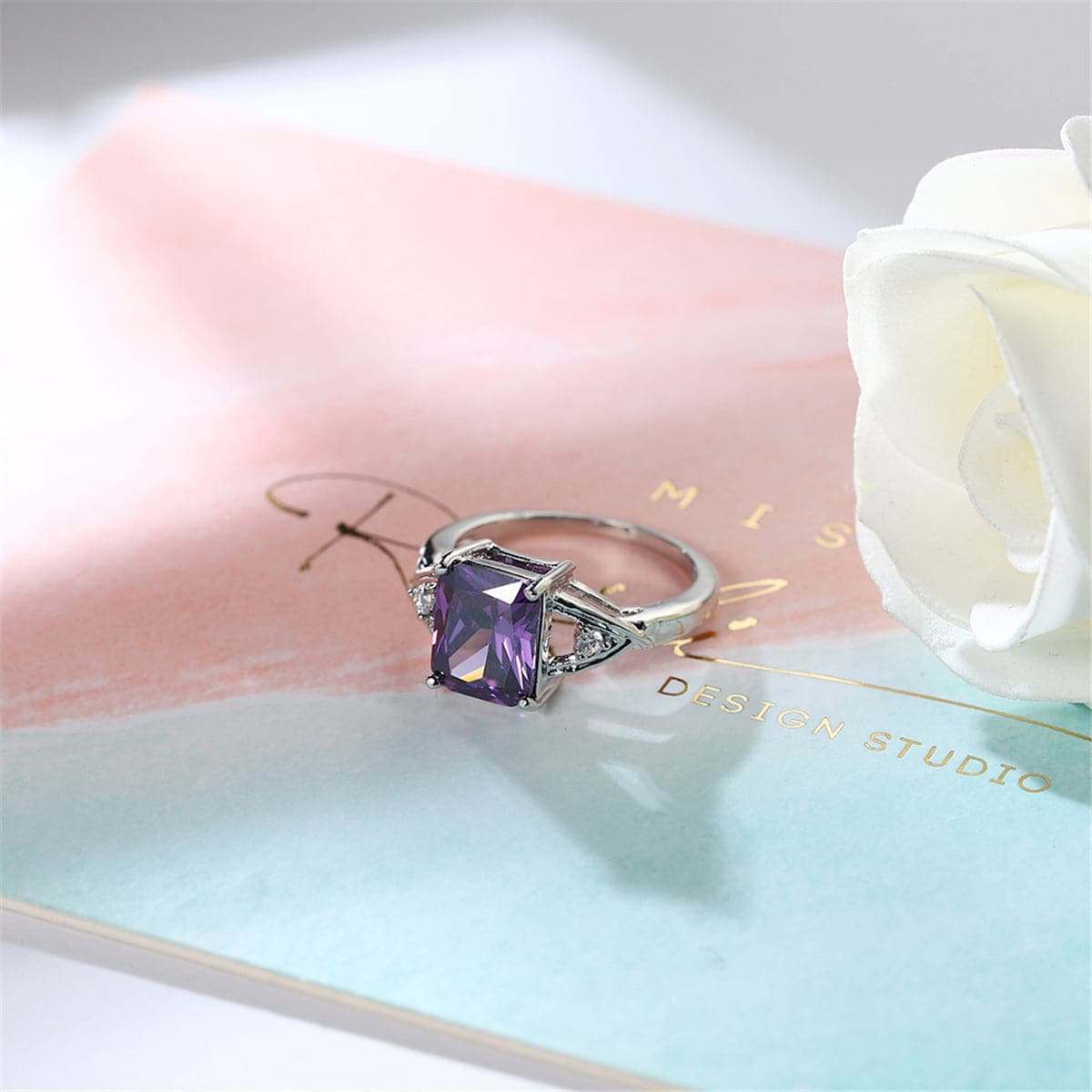 Purple Crystal & Cubic Zirconia Princess-Cut Ring-16