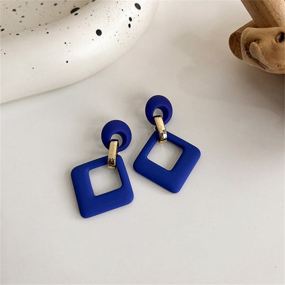 Navy Enamel & Goldtone Open Rhombus Drop Earrings