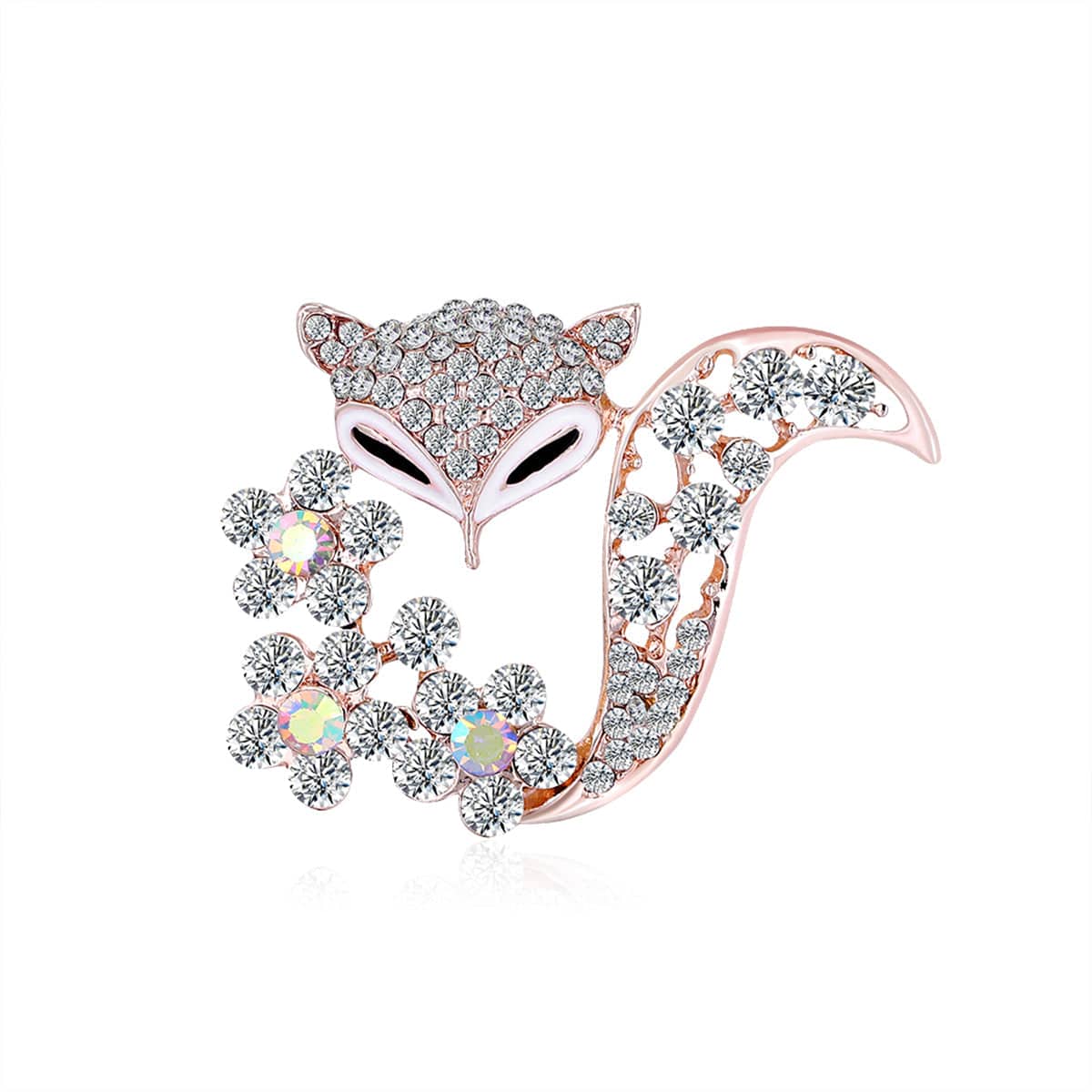 Rose Goldtone & Clear Cubic Zirconia Floral Fox Brooch