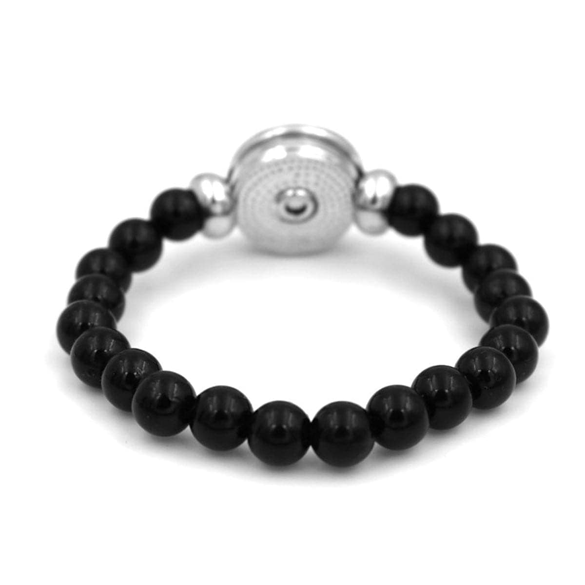 Black Glass & Silvertone Yin & Yang Stretch Bracelet