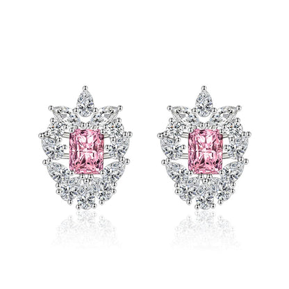 Pink Crystal & Cubic Zirconia Cluster Stud Earrings