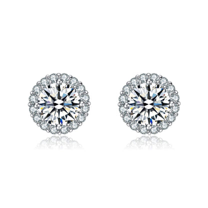 Round Stud Earrings with Colored Cubic Zirconia