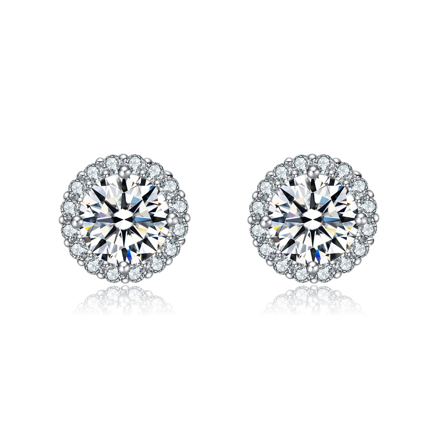 Round Stud Earrings with Colored Cubic Zirconia