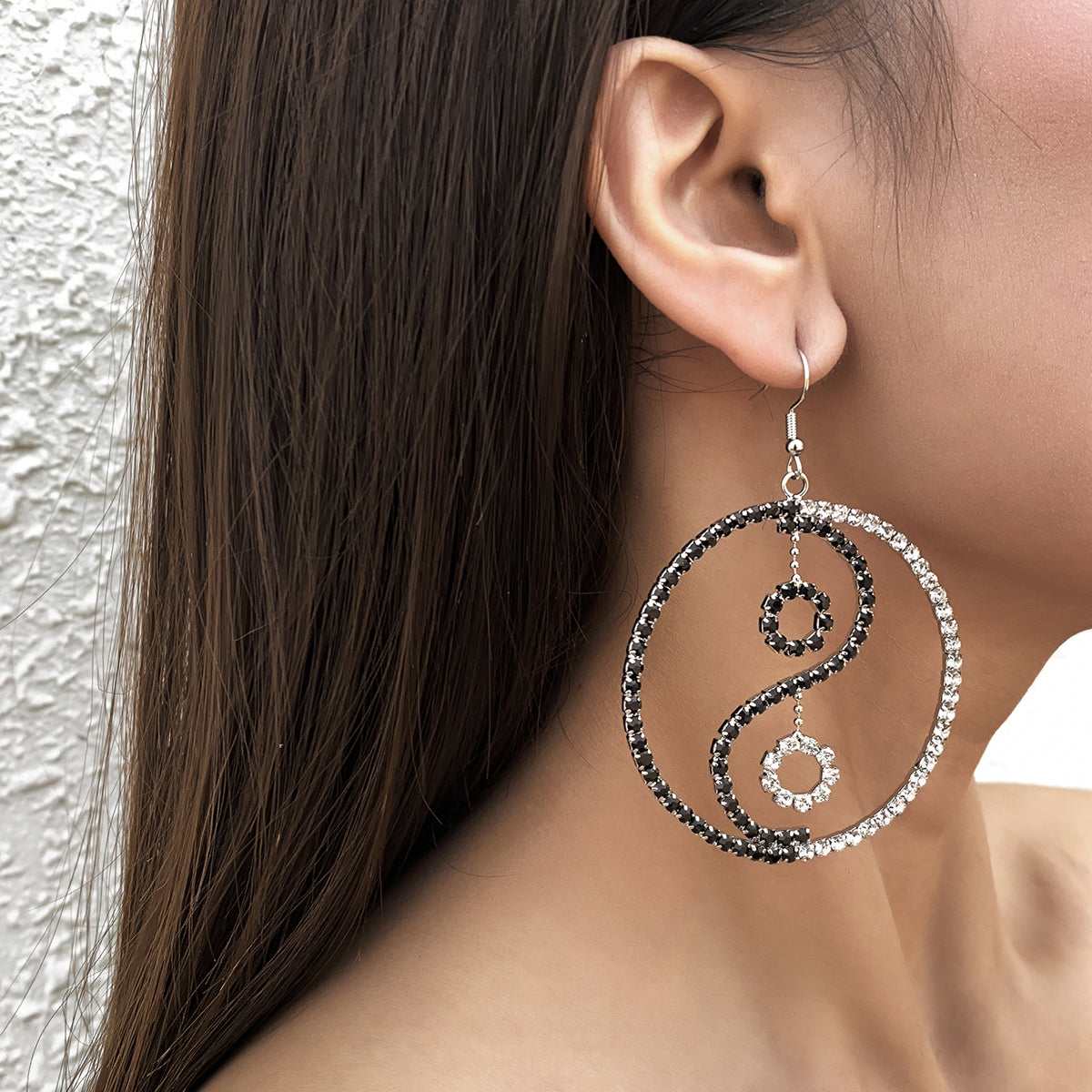 Cubic Zirconia & Silvertone Open Yin Yang Drop Earrings