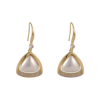 Pearl & Cubic Zirconia Goldtone Open-Triangle Drop Earrings