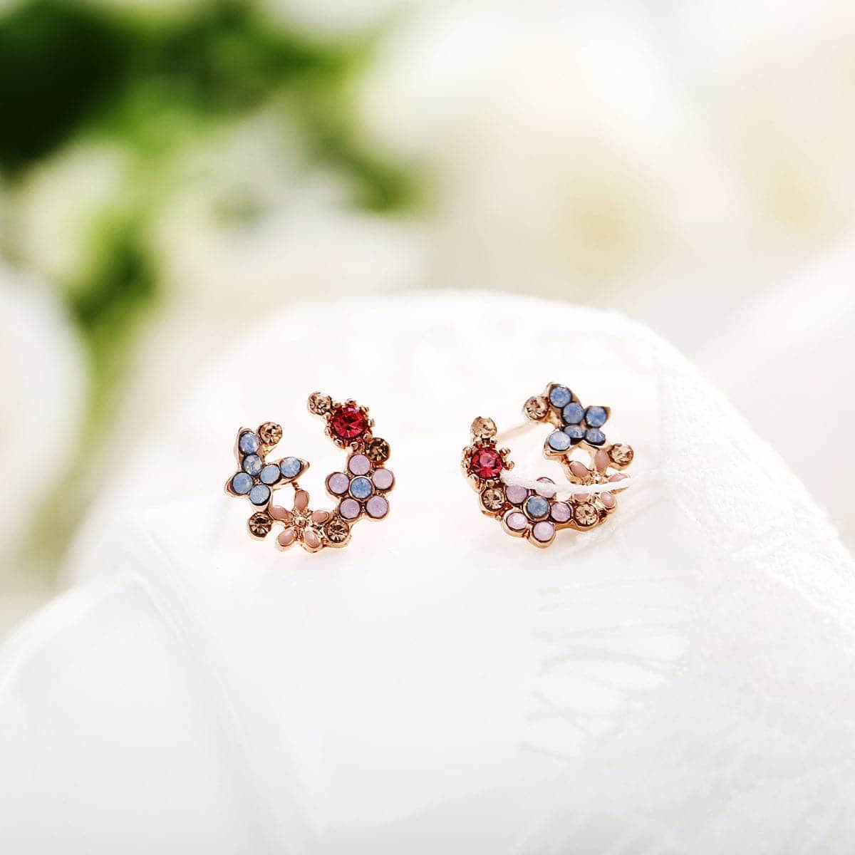 Crystal & Cubic Zirconia Flower Stud Earrings-2