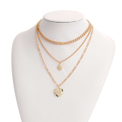Pearl & Cubic Zirconia Star Heart Pendant Necklace - Set of Three