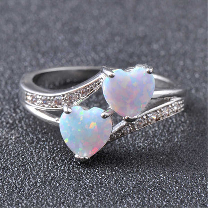 Opal & Cubic Zirconia Double-Heart Ring-1