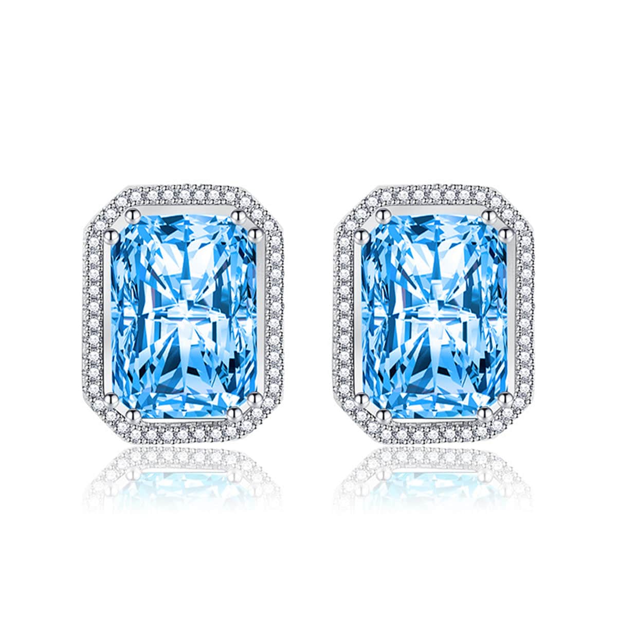Blue Radiant Crystal & Cubic Zirconia Silvertone Halo Stud Earrings