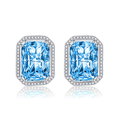Blue Radiant Crystal & Cubic Zirconia Silvertone Halo Stud Earrings