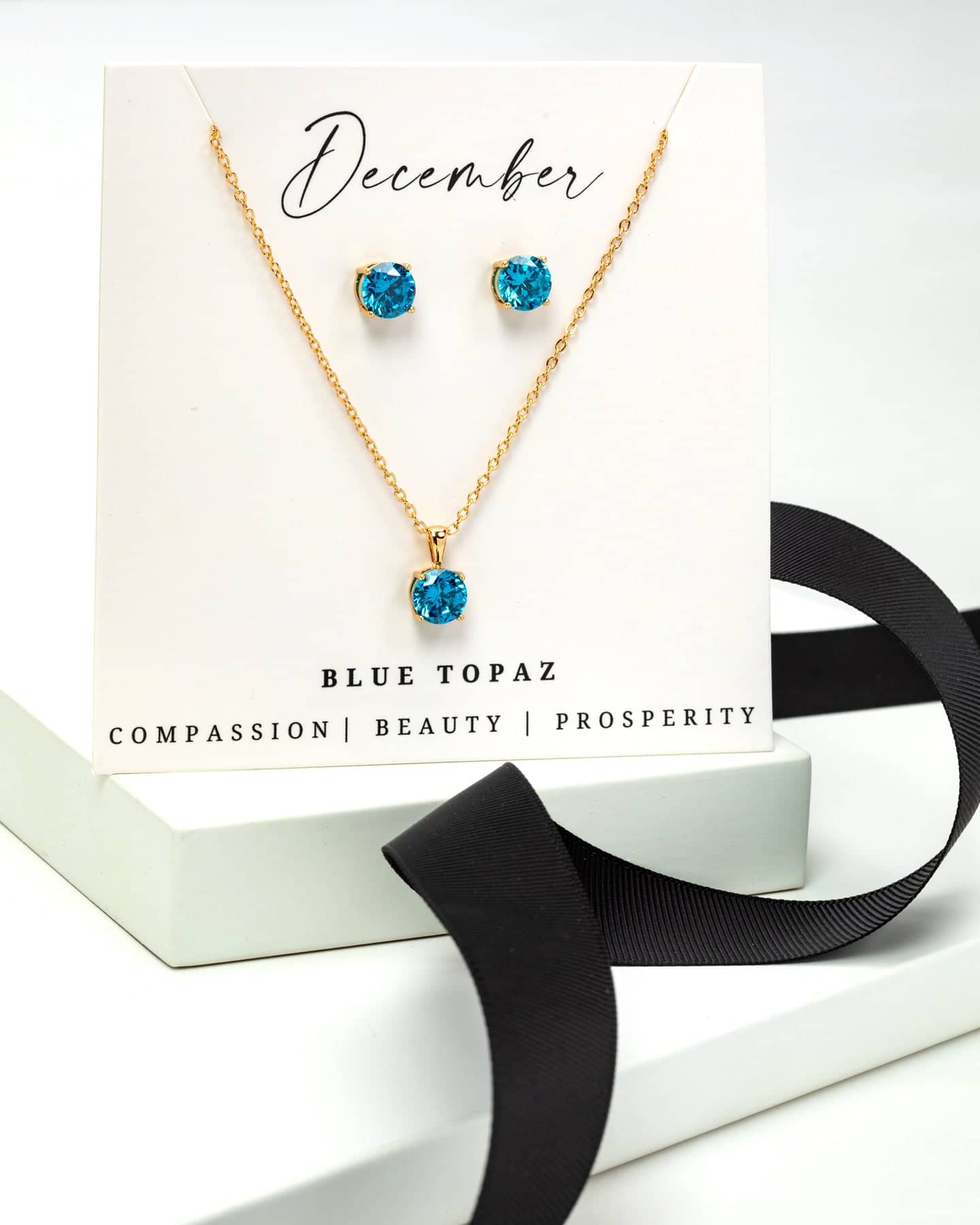 Gold Blue Topaz - December Swarovski Crystal Necklace Earrings – Cz Bi ...