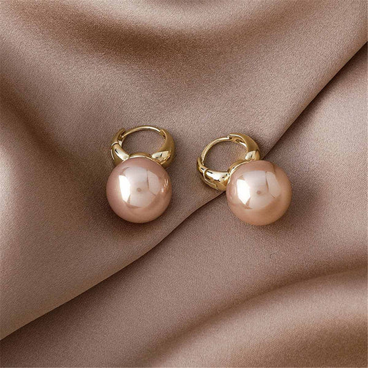 Pink Pearl & Goldtone Huggie Earrings