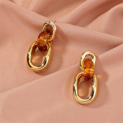 Orange & Goldtone Link Drop Earrings