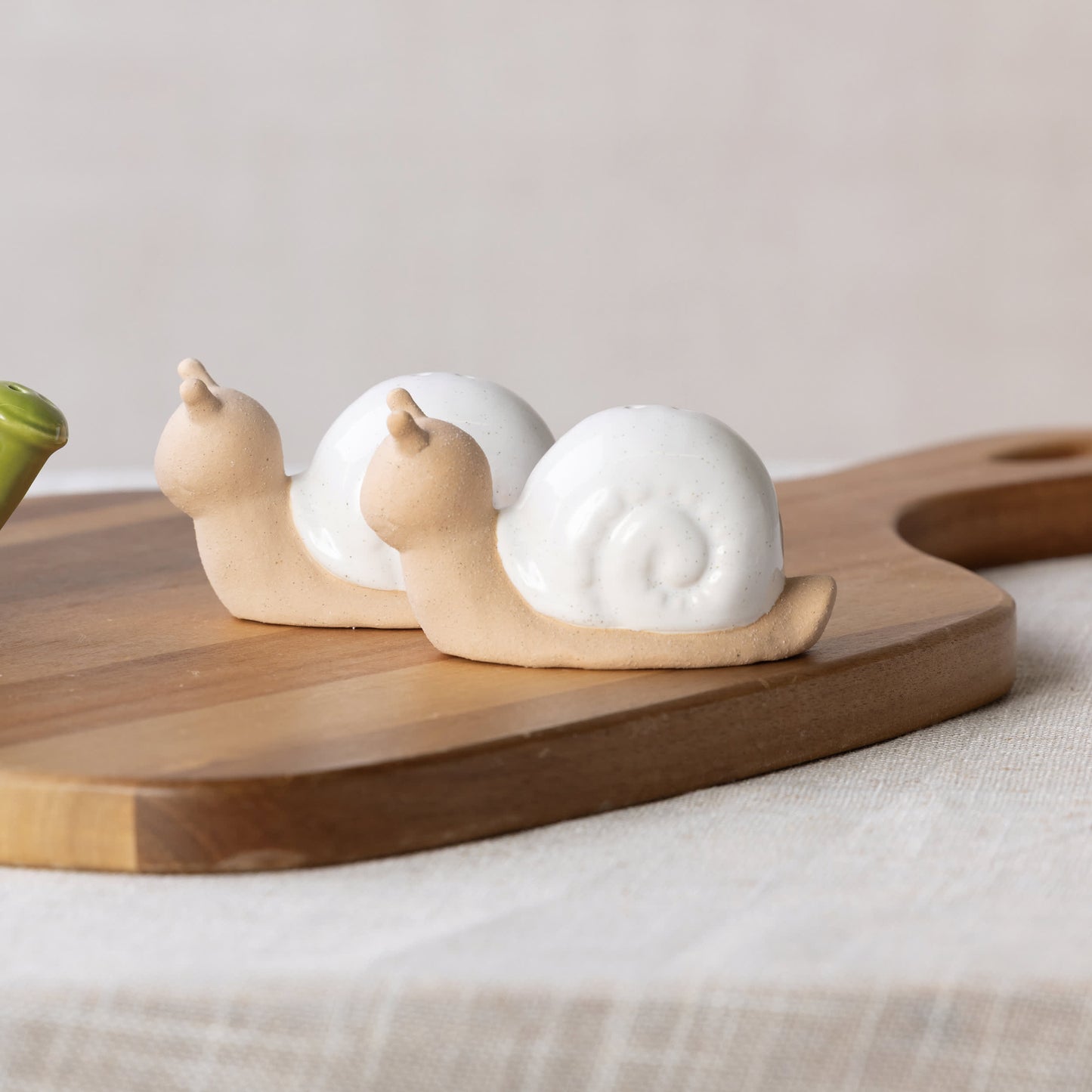 Ceramic Snail Salt and Pepper Set of 2 White for Spring Serving and Entertaining