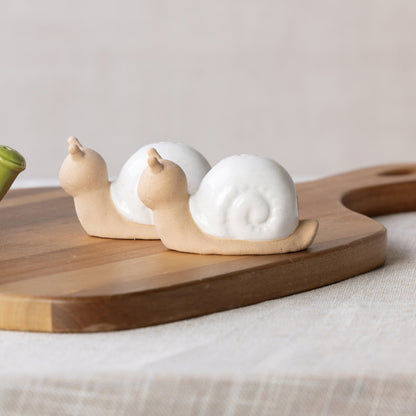 Ceramic Snail Salt and Pepper Set of 2 White for Spring Serving and Entertaining
