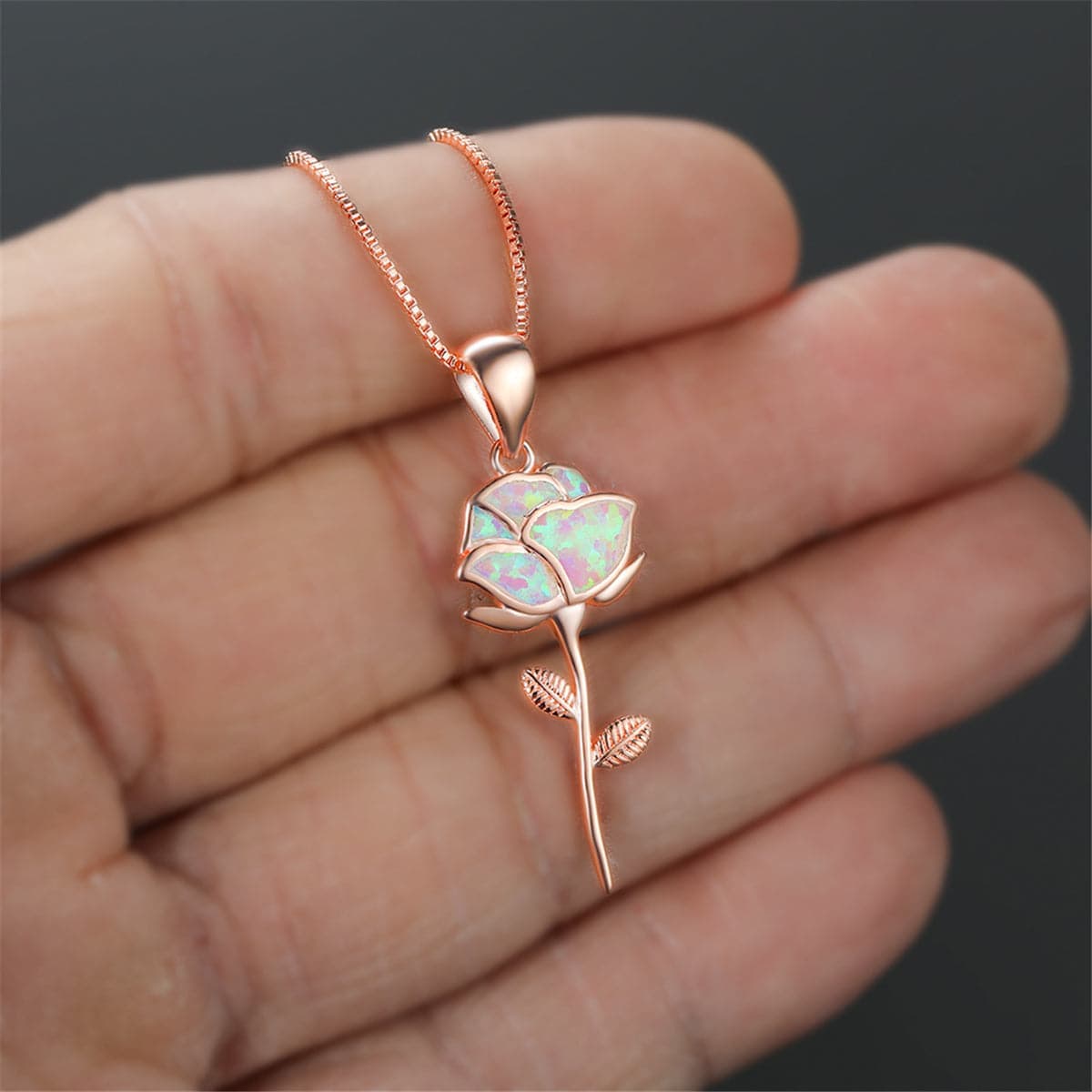 Opal & Rose Goldtone Rose Pendant Necklace