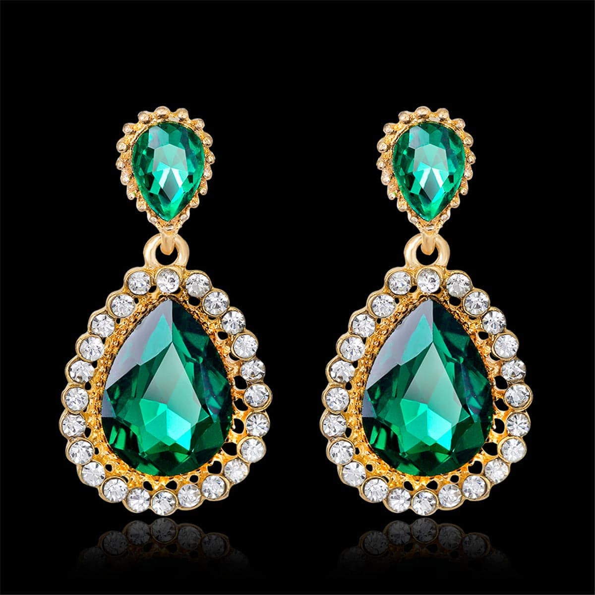Green Crystal & Cubic Zirconia Goldtone Drop Earrings
