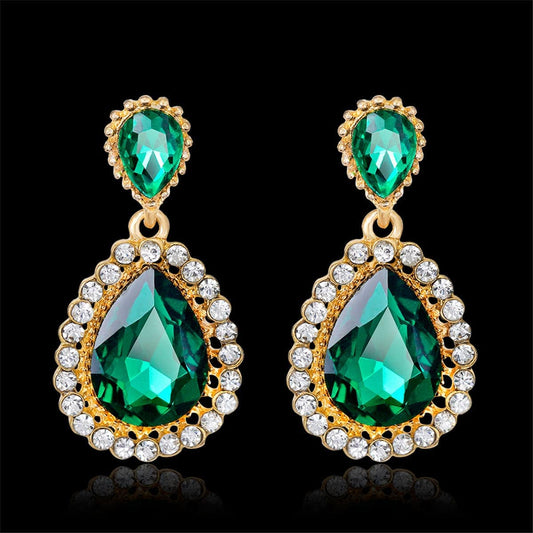 Green Crystal & Cubic Zirconia Goldtone Drop Earrings
