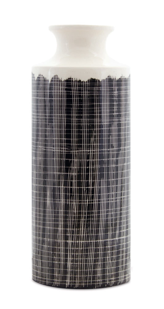 Melrose International Terra Cotta Floor Vase with Black Criss Cross Pattern 24.75"H