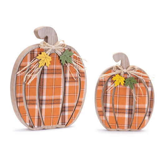 Melrose International Harvest Plaid Pumpkin Decor (Set of 2)