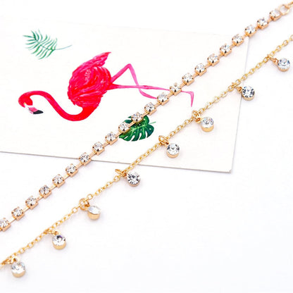 Goldtone & White Cubic Zirconia Anklet
