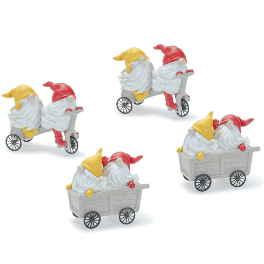 Melrose International Whimsical Garden Gnome Figurine Riding a Scooter and Wheelbarrow (Set of 4)