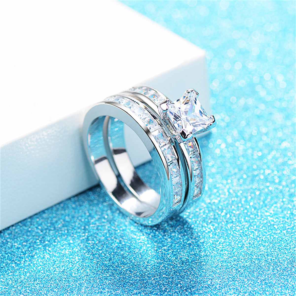 Princess Crystal & Silvertone Ring Set-1
