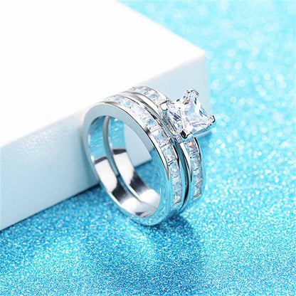 Princess Crystal & Silvertone Ring Set-1