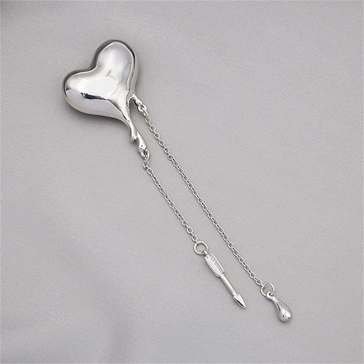 Silvertone Heart & Arrow Tassel Brooch