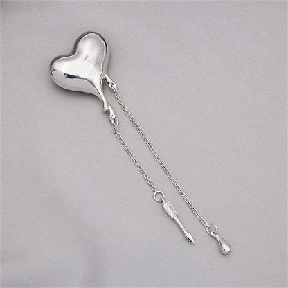 Silvertone Heart & Arrow Tassel Brooch