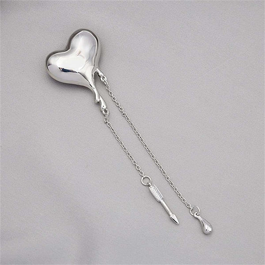 Silvertone Heart & Arrow Tassel Brooch