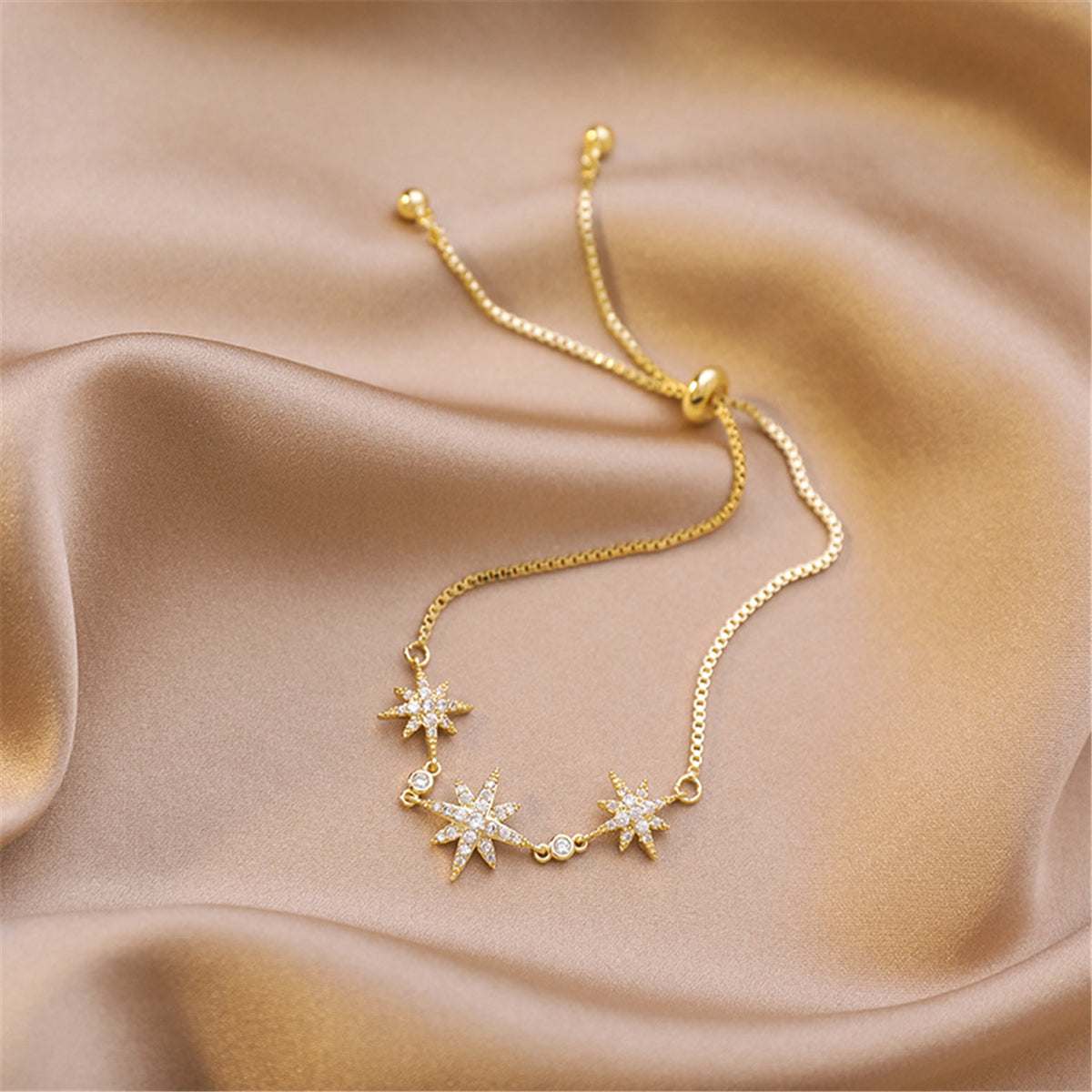 Cubic Zirconia & Goldtone Star Charm Bracelet
