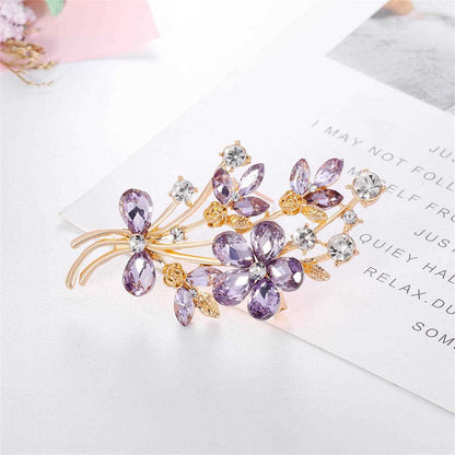 Purple Crystal & Cubic Zirconia Goldtone Flower Brooch