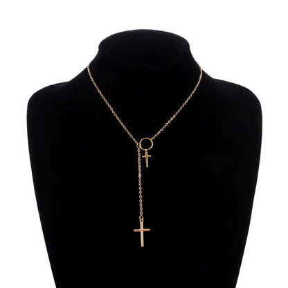 Goldtone Double-Cross Lariat Necklace