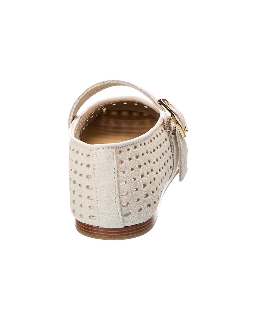 creme perforated suede-