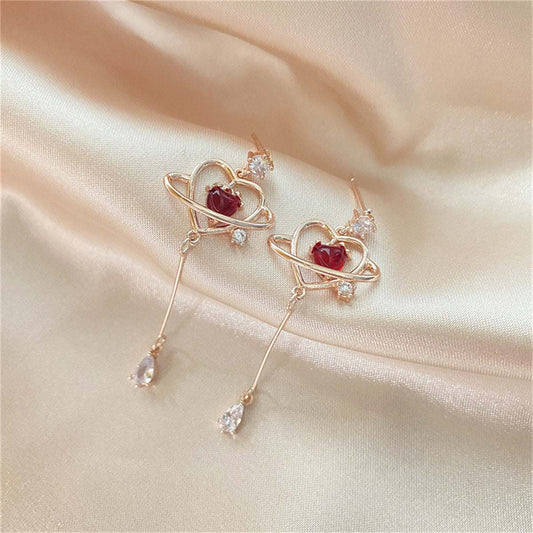 Red Crystal & Goldtone Cubic Zirconia-Accent Heart Drop Earrings